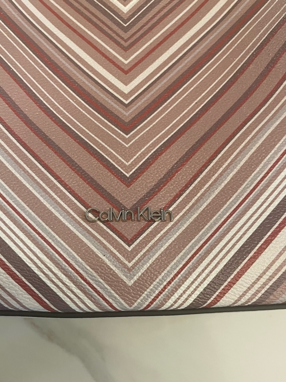 Calvin Klein Striped Chevron Tote Bag in Blush and Cream - Picture 5 of 6